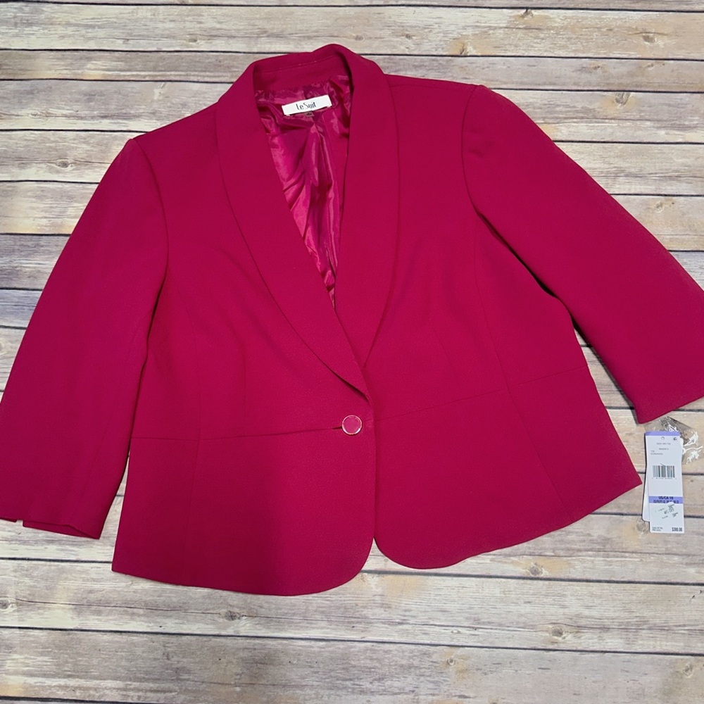 Le Suit Women's Shawl-Collar One-Button Suit Separate Jacket Magenta Size 18